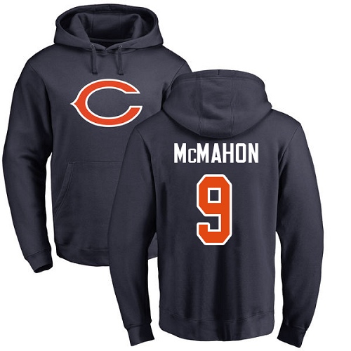 Chicago Bears Men Navy Blue Jim McMahon Name and Number Logo NFL Football 9 Pullover Hoodie Sweatshirts